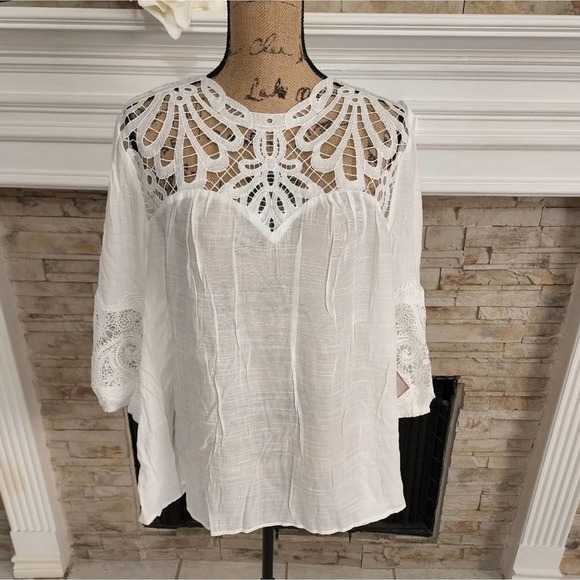 Lace yoke and sleeve detail‎ beach blouse plus size 3X NEW!!! - Picture 1 of 7